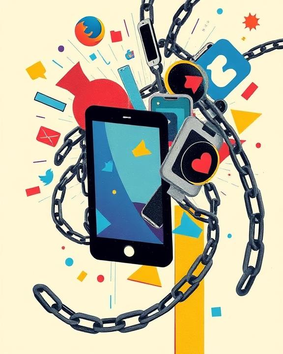 An abstract and stylized illustration representing the theme of youth digital addiction.