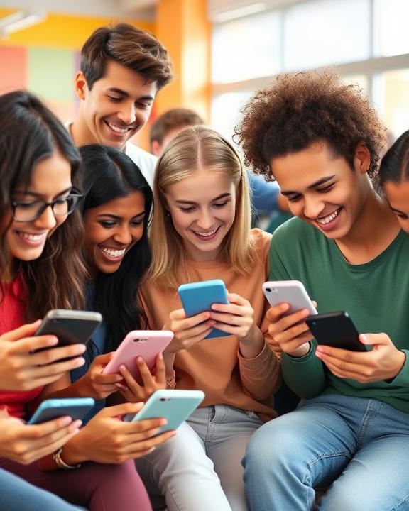 Gruppo di adolescenti che utilizzano gli smartphone