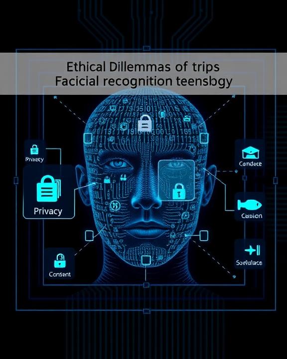 A digital face with privacy information and icons on the screen.