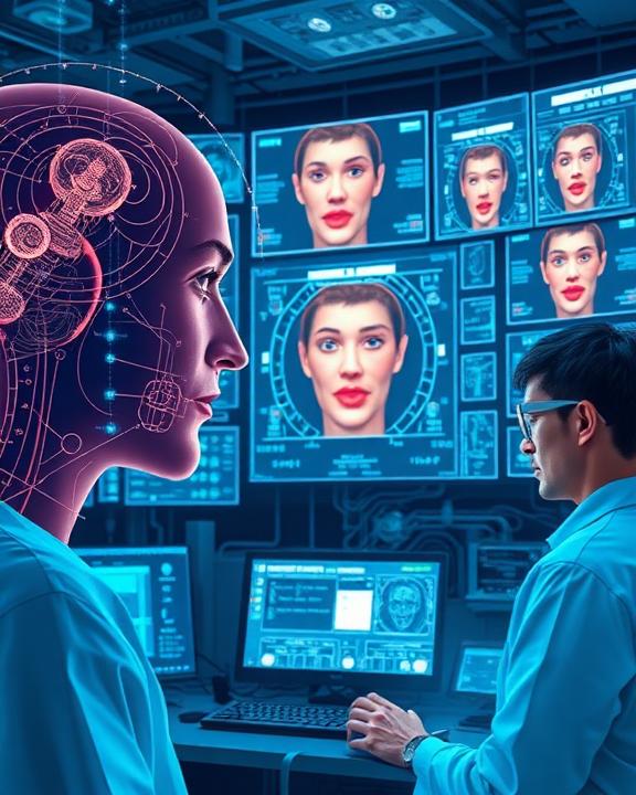 A doctor interacting with patients through face recognition technology and AI