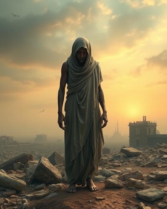 Person walking in a desert-like landscape
