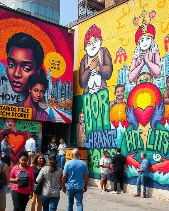 Rappresentazione della street art che racconta storie di resilienza e comunità.