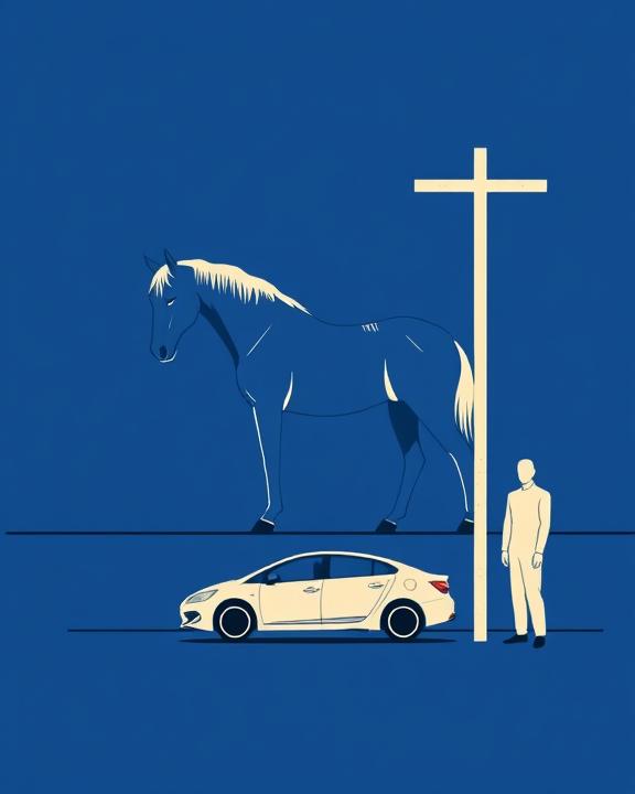 Two men and a horse in a sad moment