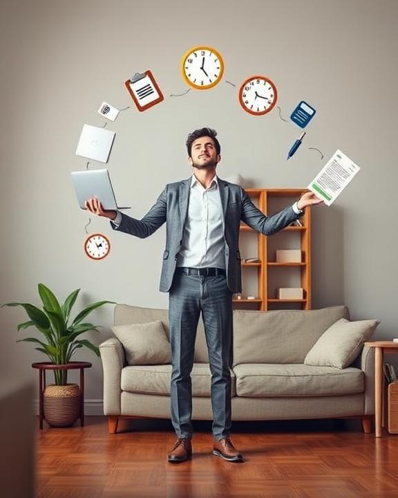 Una rappresentazione simbolica delle sfide affrontate dai liberi professionisti in gestione dell'equilibrio tra vita lavorativa e vita personale.