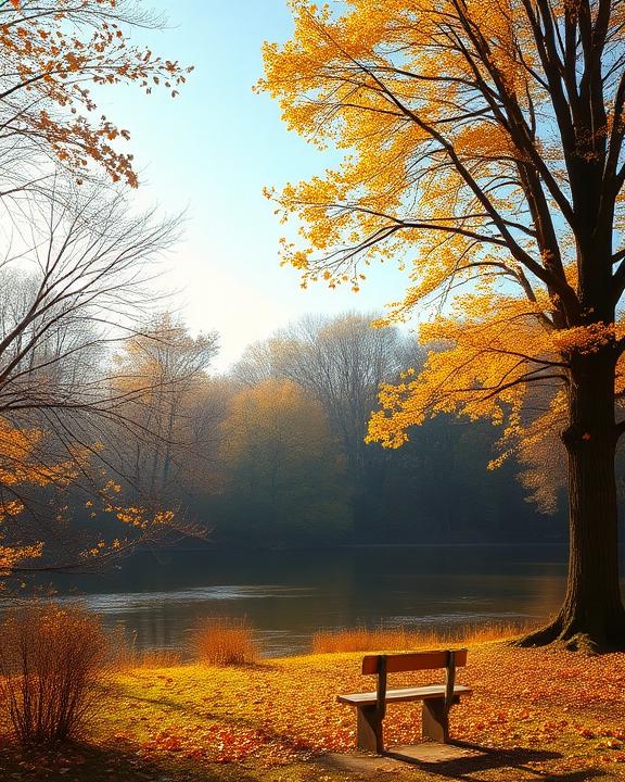 Una rappresentazione serena e calmante di un paesaggio autunnale che rappresenta il tema della consapevolezza sulla salute mentale.