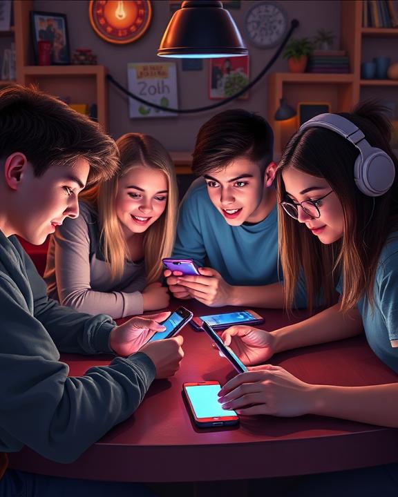 Gruppo di ragazzi che guardano un telefono