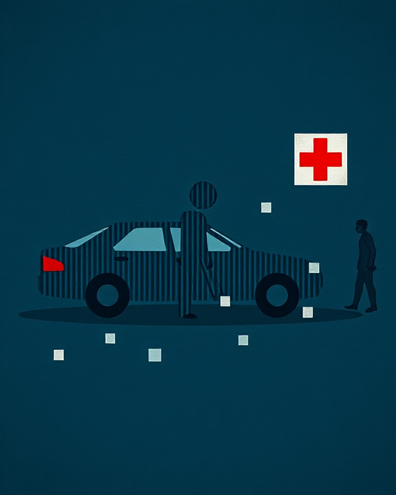 Auto incidentata con uomo e croce rossa