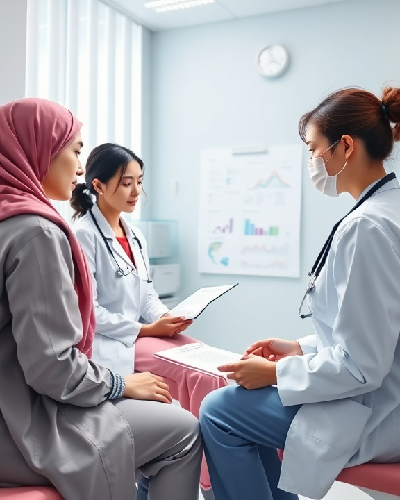 Dottoresse che parlano con una paziente.