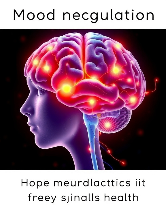 3D rendering of the human brain with glowing neural connections, representing mood regulation and health.