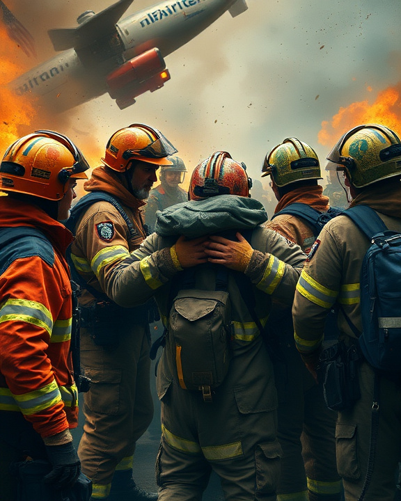 An abstract portrayal of collective resilience and emotional support in a dramatic rescue context.