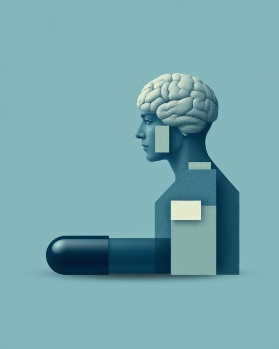 immagine grafica di un cervello e una pillola