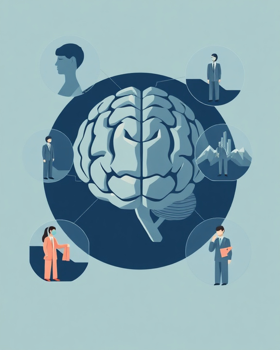 Immagine che rappresenta il cervello umano al centro di una rete di interazioni con persone e ambienti.