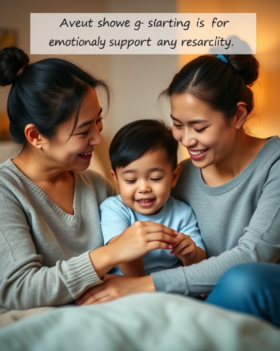 A serene and supportive family environment, featuring a parent and child engaged in a meaningful activity, representing emotional support and resilience. 