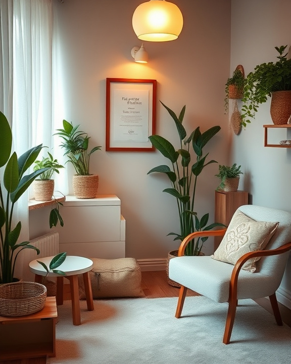 Comfortable and minimalistic living room with plants