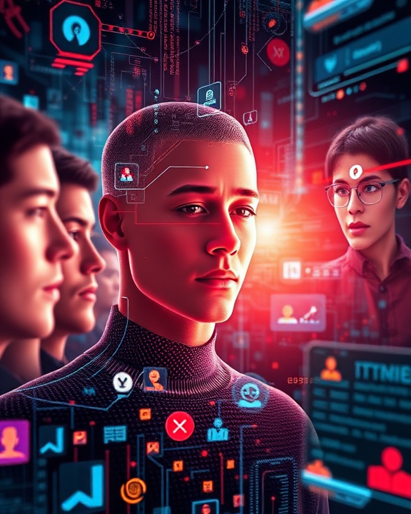 Rappresentazione artistica di un ambiente di sorveglianza emotiva digitale