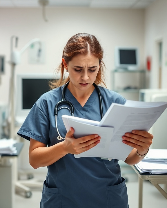 Infermiera che legge dei documenti