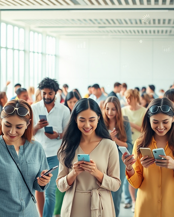 Crowd of people looking at smartphones