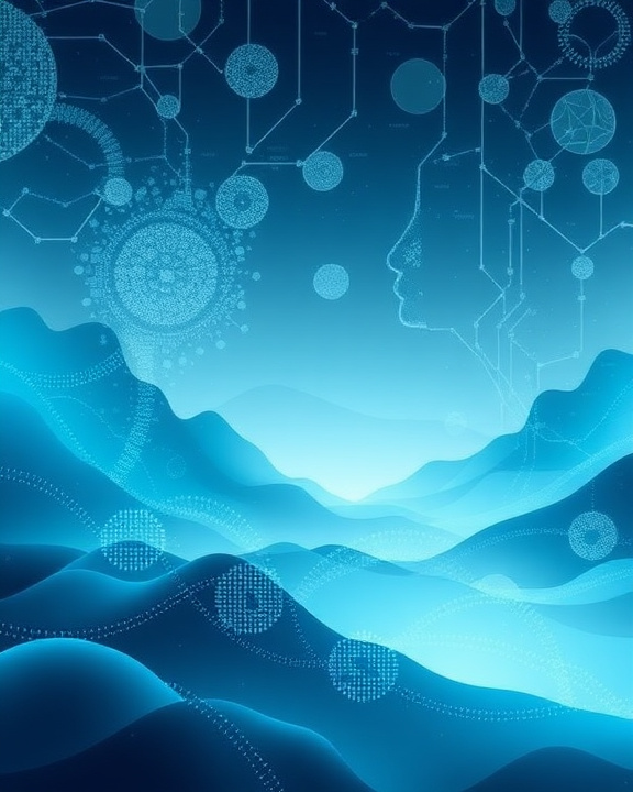 Digital landscape with human profiles and algorithms