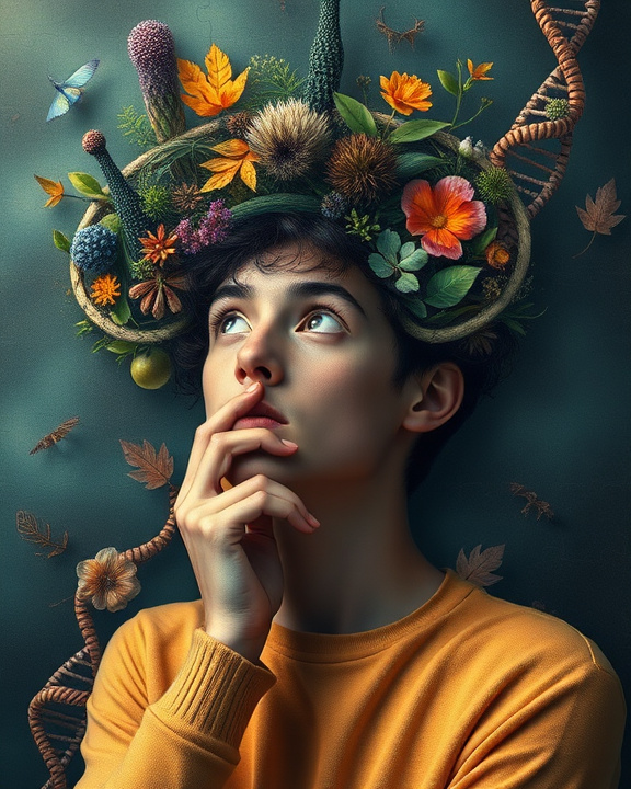 Person with thoughts about nature and DNA