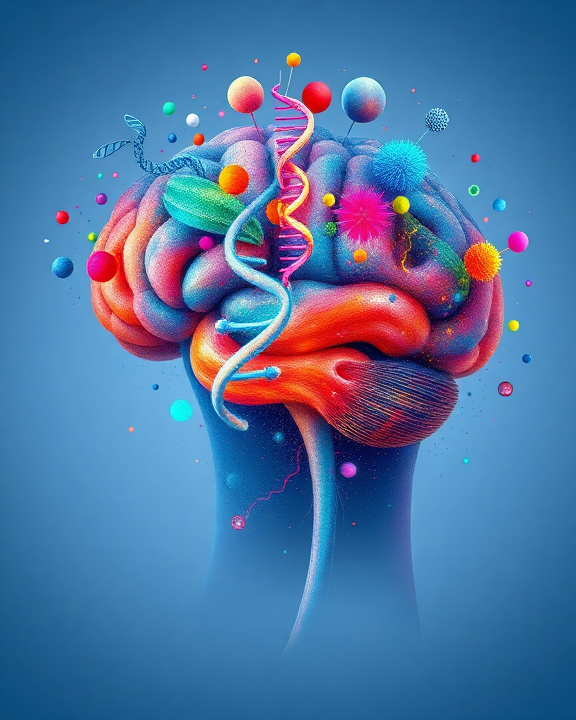 Stylized brain with DNA helix