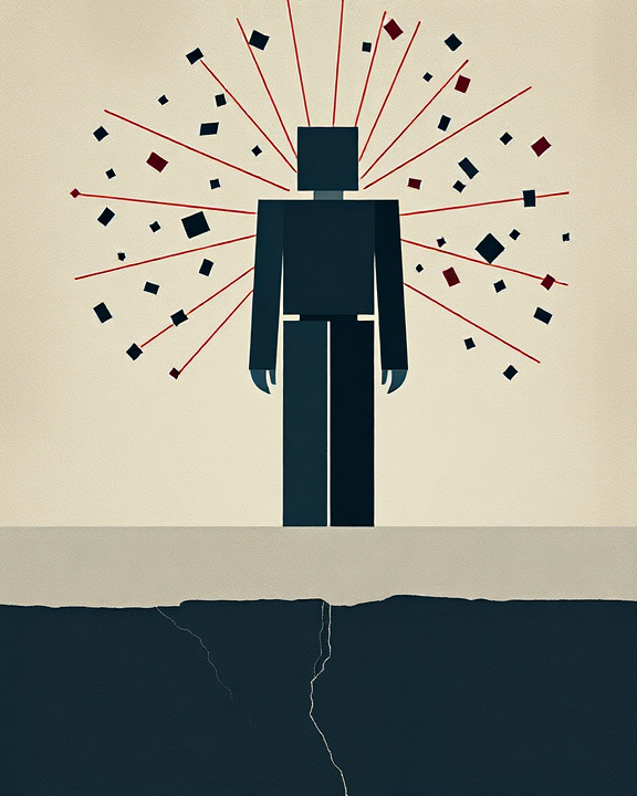 Illustration of a person with fragmented pieces flying off them, symbolizing the impact of microaggressions.