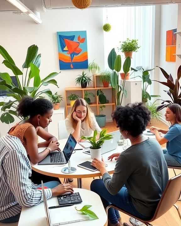 Un gruppo di donne in un ufficio moderno e luminoso.