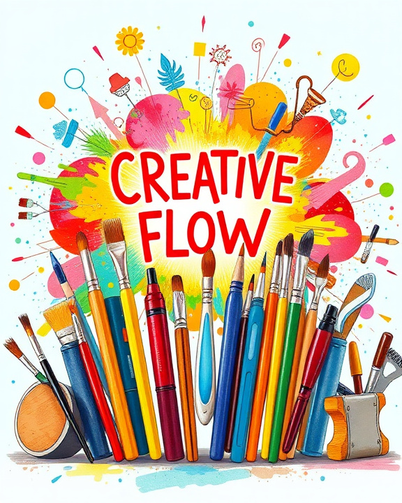 Image titled 'Creative Flow' with colorful paint brushes and splashes.