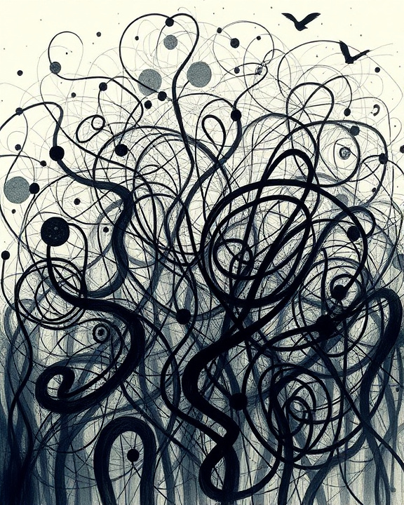 Abstract drawing resembling tangled thoughts