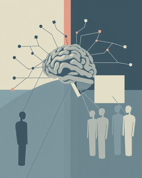 Brain with connections to people below