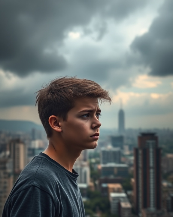 Giovane uomo che guarda in lontananza