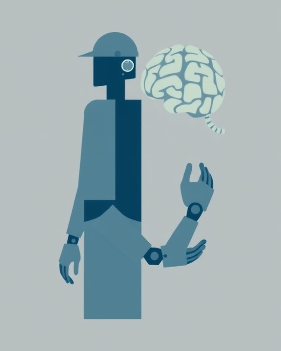 An abstract representation of the impact of automation on human psychology, featuring geometric shapes and colors.