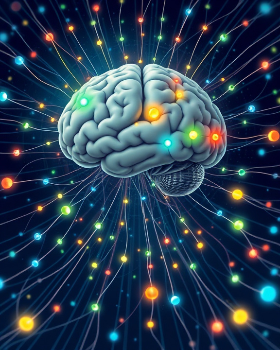 Immagine di un cervello stilizzato con neuroni luminosi