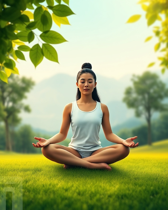 Donna che medita in un campo