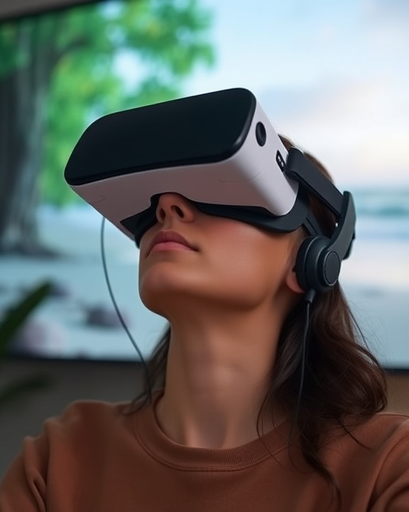 Donna che indossa cuffie VR