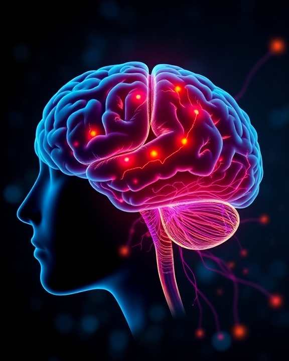 Rappresentazione grafica del cervello umano con aree attive