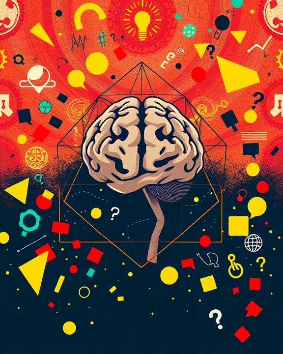 A digital art representation illustrating cognitive rigidity with a stylized brain.