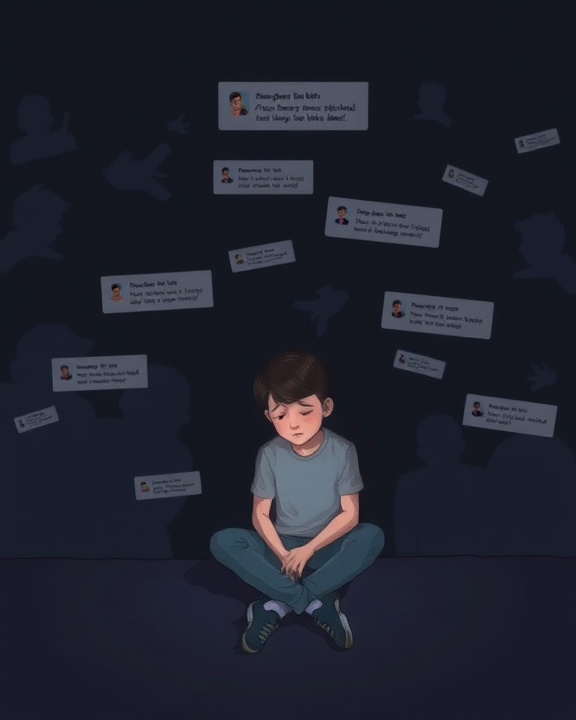 Illustrazione concettuale sul cyberbullismo e la salute mentale