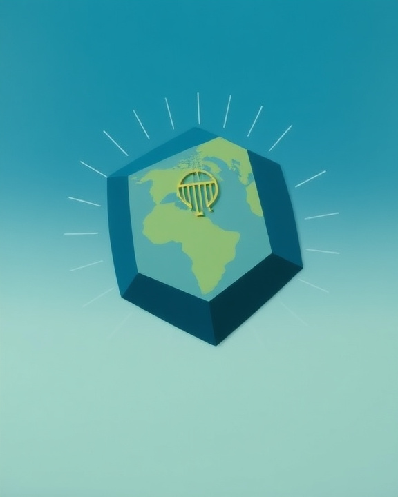 Immagine di un pianeta terra a forma di gemma con un simbolo al centro