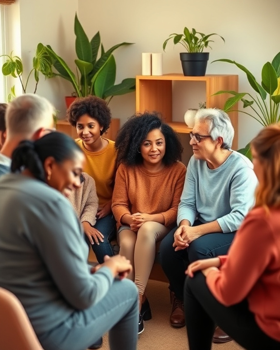 Group of people talking in a circle
