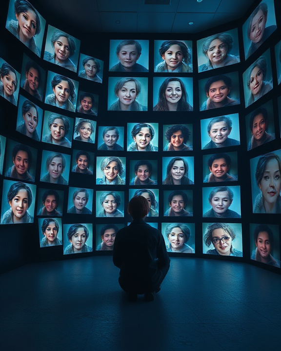 Person in a room with digital screens