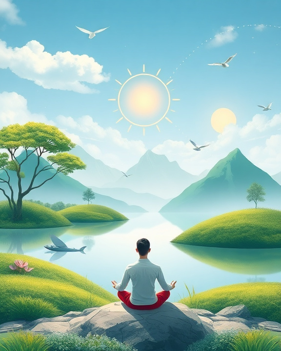 Un paesaggio sereno che rappresenta il benessere mentale.