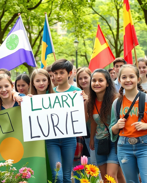 A group of young people holding signs at an environmental protest.