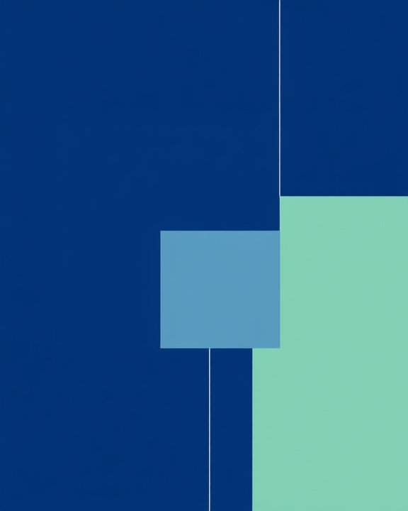 A two-part image with a dark blue section on the left and a light green section on the right, separated by a thin white line. The dark blue section has a lighter blue square within it.