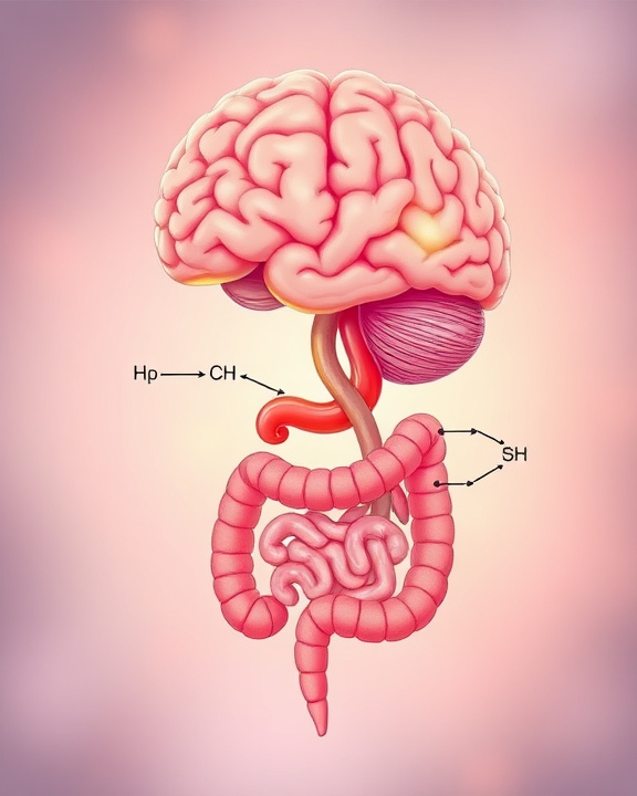 Immagine raffigurante cervello e intestino con frecce indicanti connessioni.